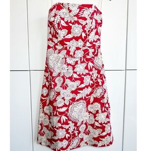 Tibi Floral A Line Dress Red and White Strapless Size 6 Bow Front Pleated Back